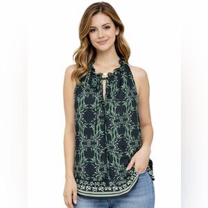 Max Studio Chiffon Floral Hight Tie Neck Sleeveless Basic Tank Women M